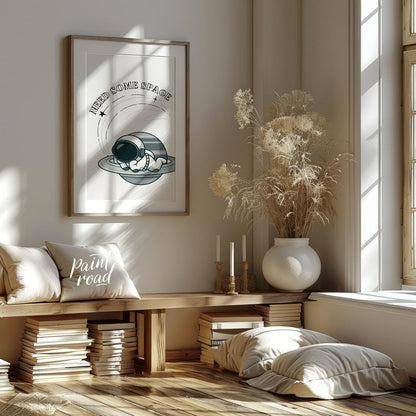 This whimsical design features a cartoon astronaut lounging effortlessly on the rings of Saturn, ne… for living room
