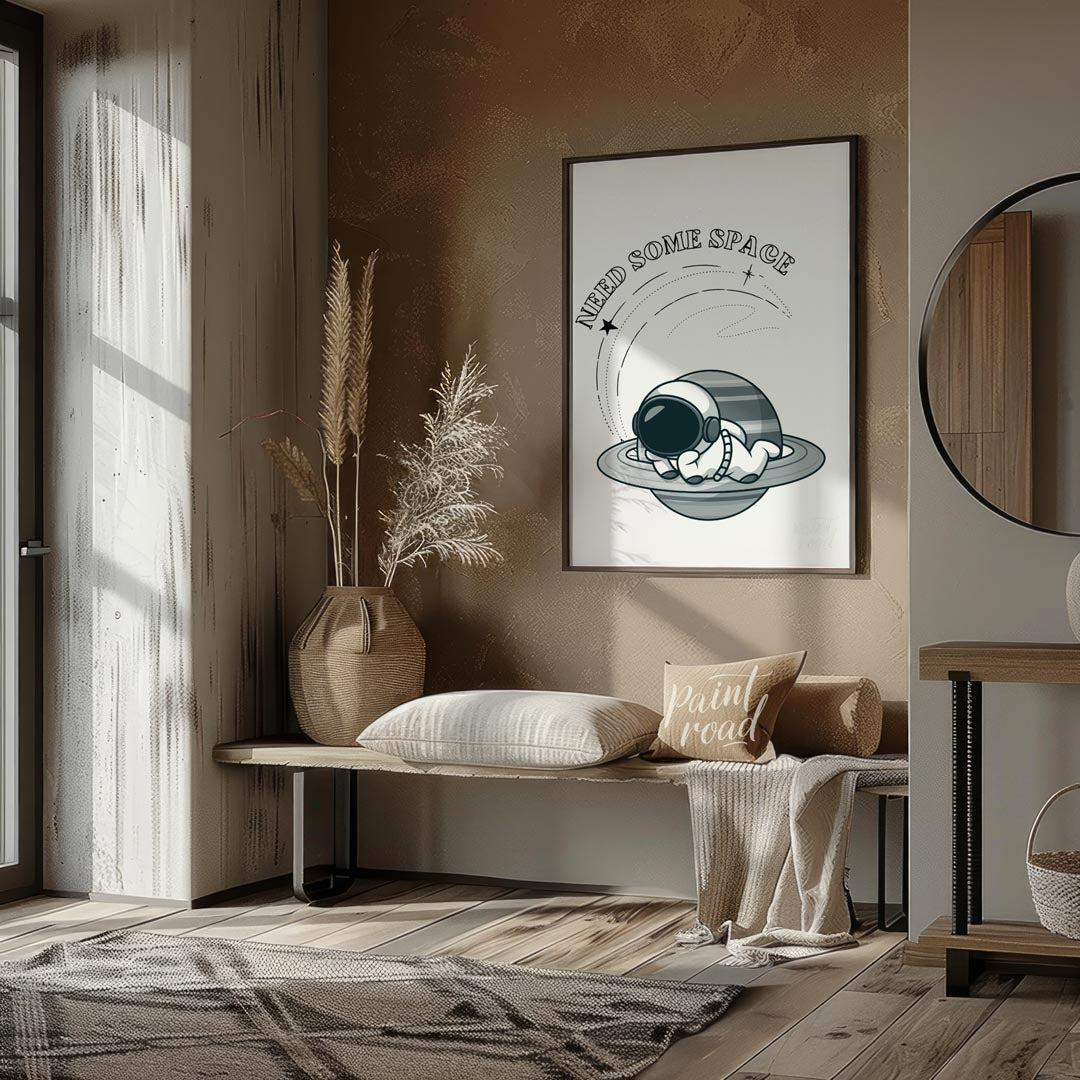 This whimsical design features a cartoon astronaut lounging effortlessly on the rings of Saturn, ne… for living room