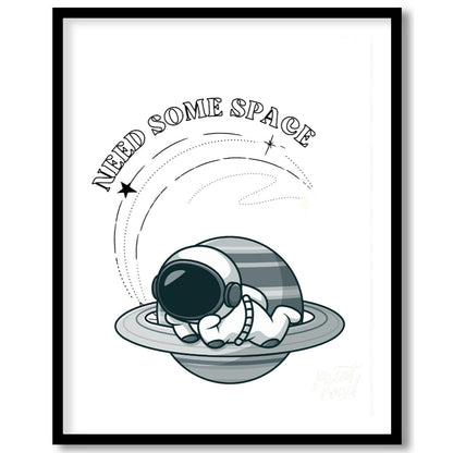 This whimsical design features a cartoon astronaut lounging effortlessly on the rings of Saturn, ne… for place