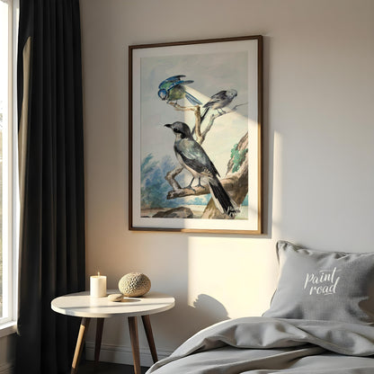This vintage illustration, reminiscent of Audubon's bird studies, depicts three distinct avian spec… for bedroom