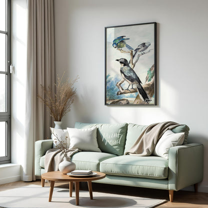 This vintage illustration, reminiscent of Audubon's bird studies, depicts three distinct avian spec… for living room
