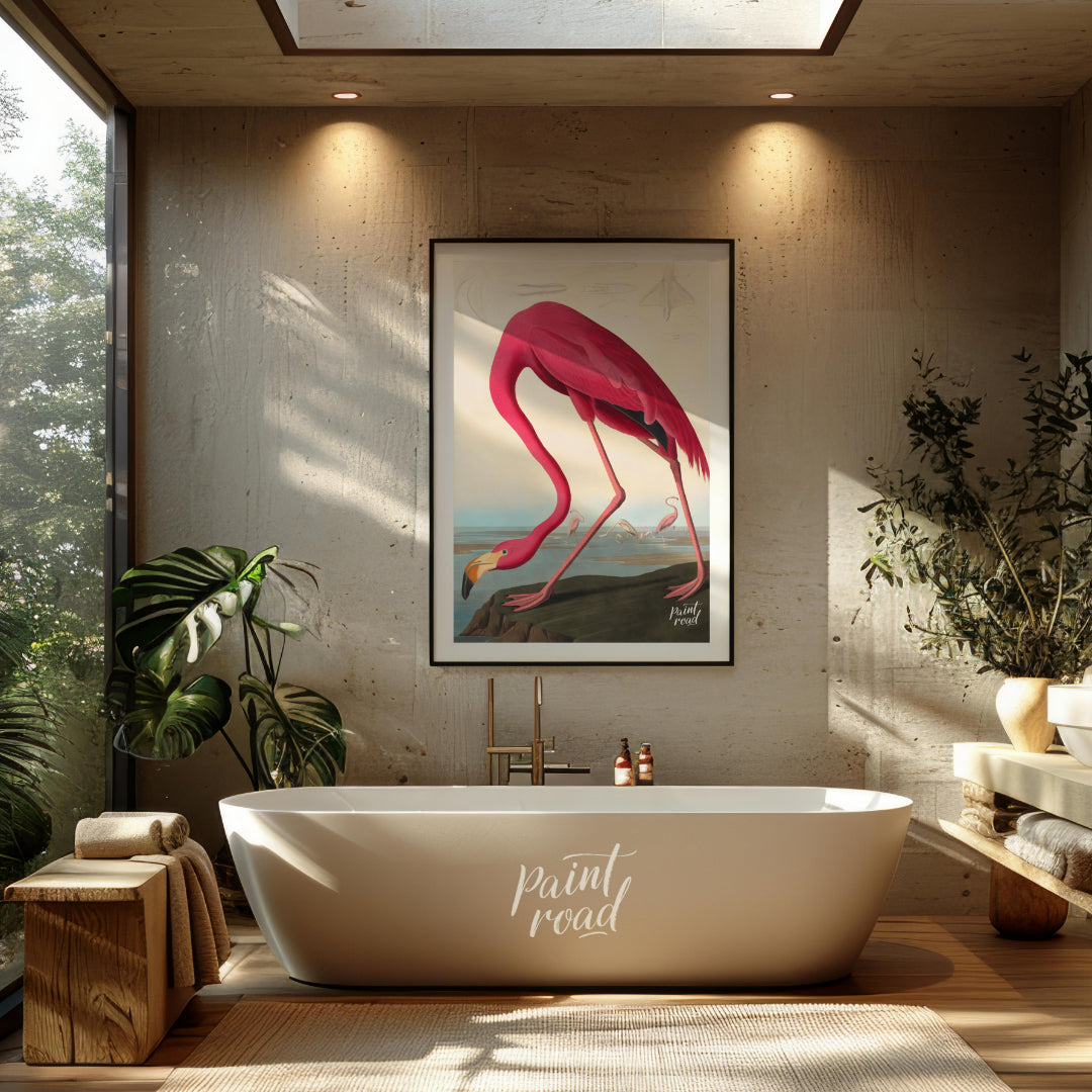 "This illustration, ""American Flamingo"" by John James Audubon, captures the elegant form of the f… for bathroom