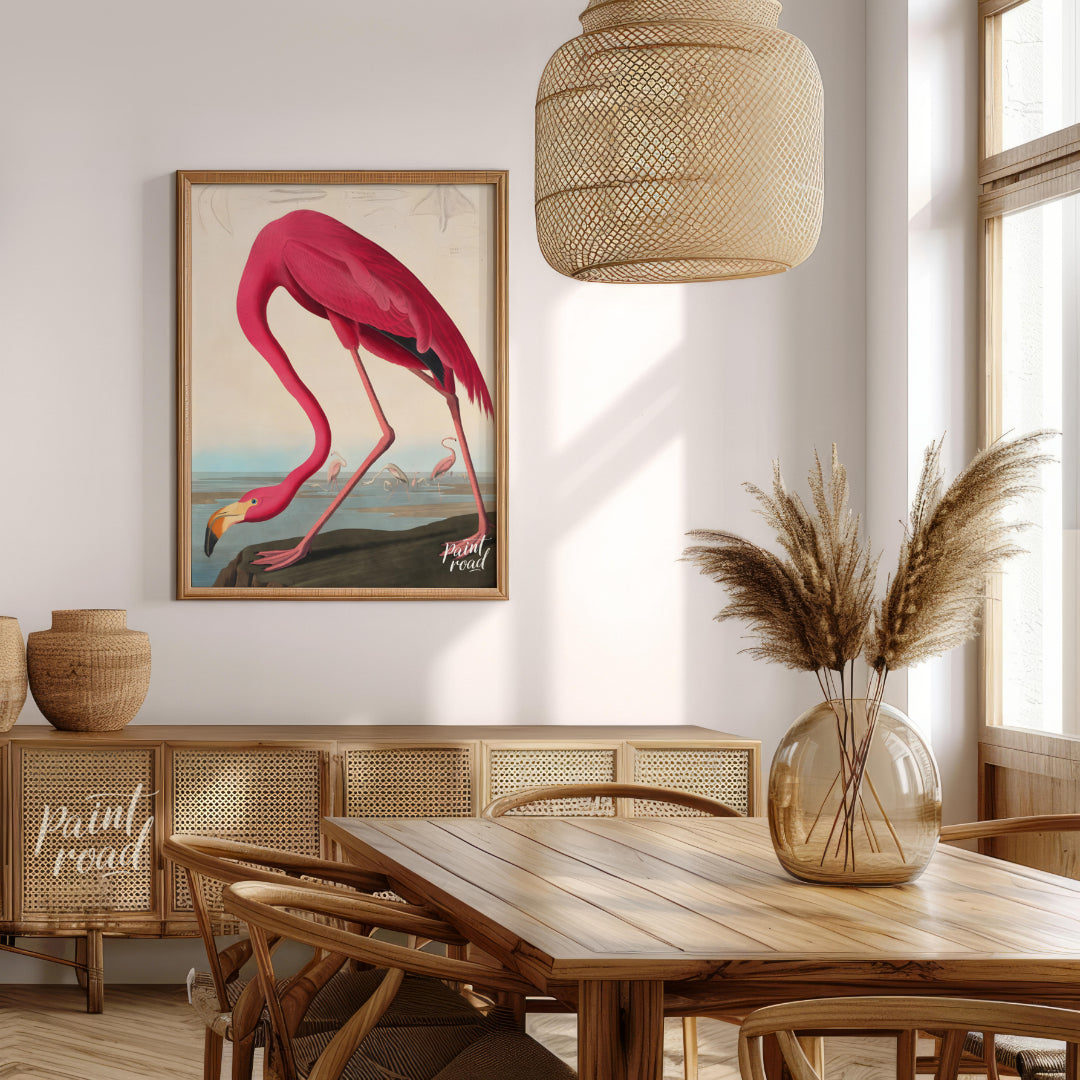 "This illustration, ""American Flamingo"" by John James Audubon, captures the elegant form of the f… for dining room