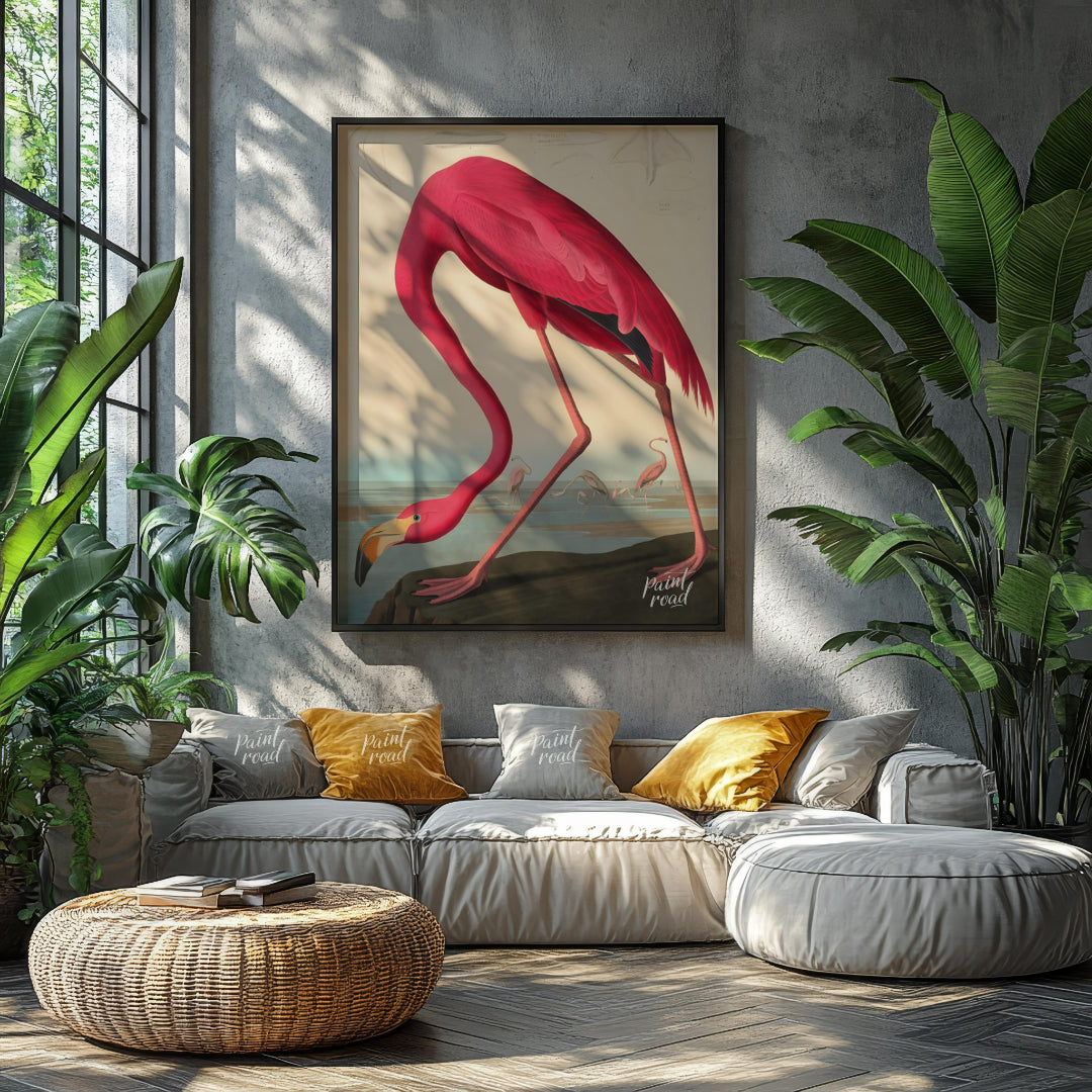 "This illustration, ""American Flamingo"" by John James Audubon, captures the elegant form of the f… for living room