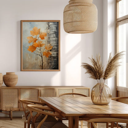 This stunning abstract artwork captures the essence of autumn with its vibrant orange leaves set for Extra Kitchen