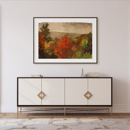 Experience the tranquil beauty of nature with this evocative landscape painting. Rich autumnal for Foyer