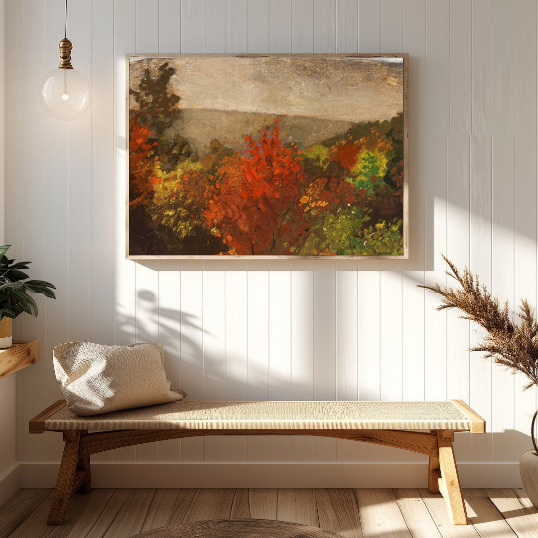 Experience the tranquil beauty of nature with this evocative landscape painting. Rich autumnal for Hallway