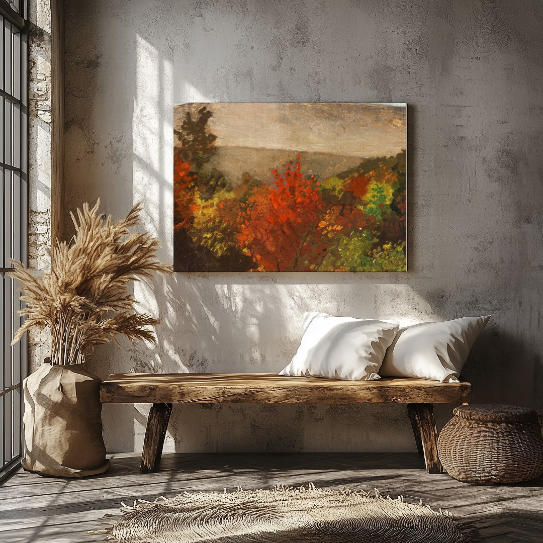 Experience the tranquil beauty of nature with this evocative landscape painting. Rich autumnal for Veranda