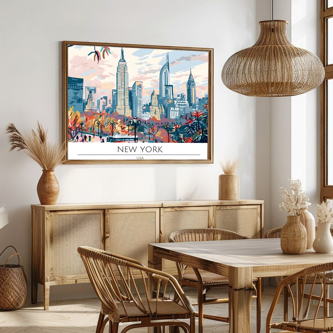 Experience the vibrant essence of New York City with this stunning skyline print, capturing the for Dining