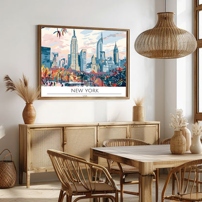 Experience the vibrant essence of New York City with this stunning skyline print, capturing the for Dining