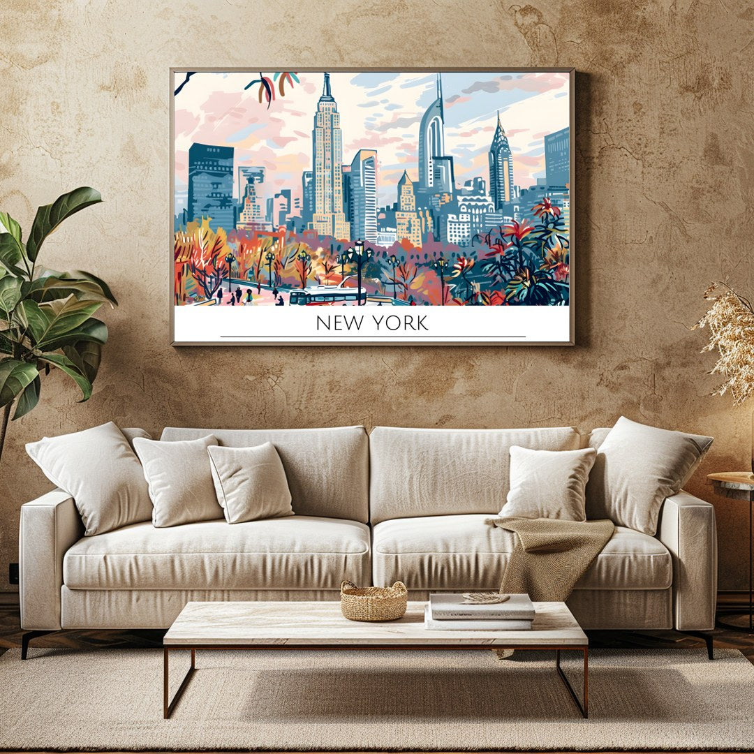 Experience the vibrant essence of New York City with this stunning skyline print, capturing the for Family Room