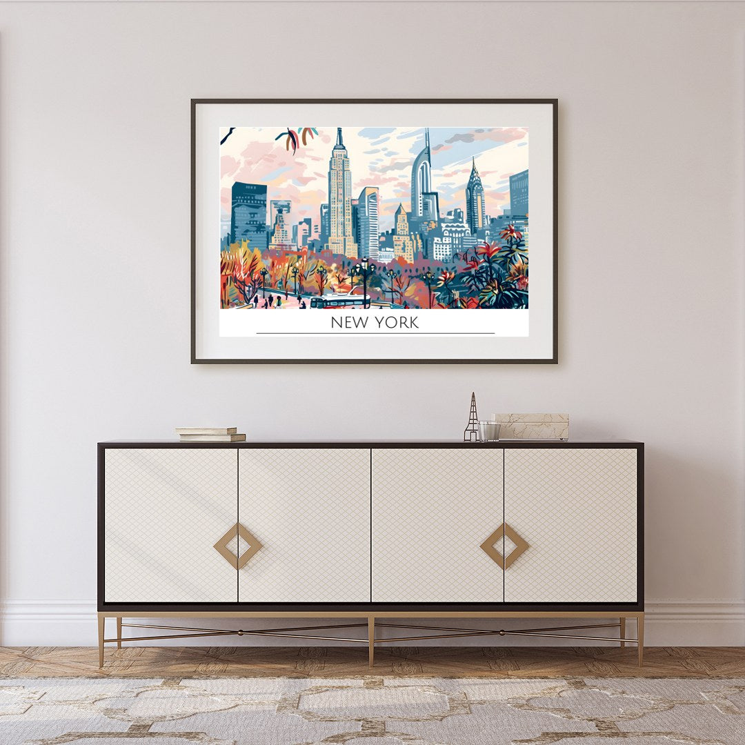 Experience the vibrant essence of New York City with this stunning skyline print, capturing the for Foyer