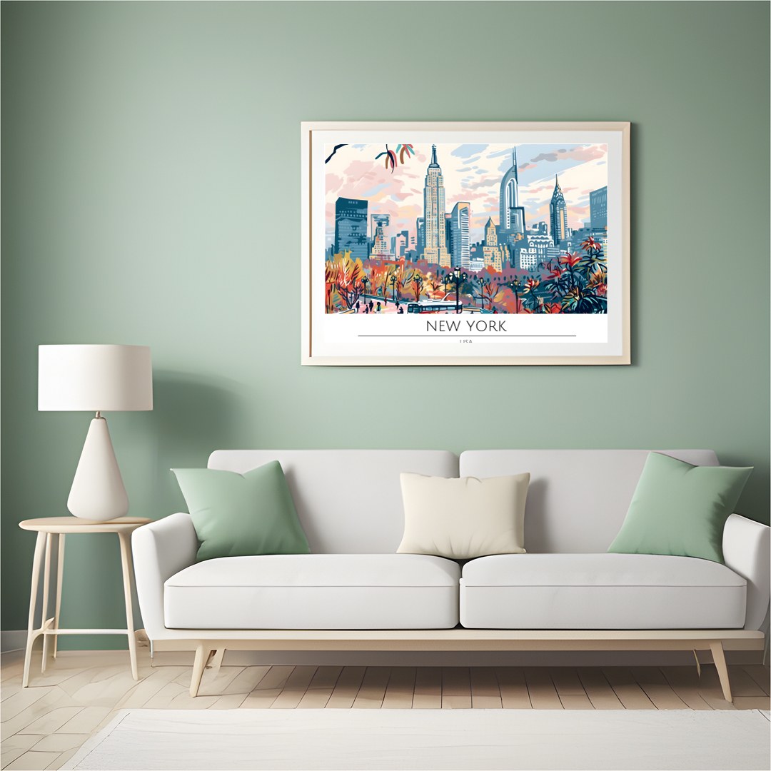 Experience the vibrant essence of New York City with this stunning skyline print, capturing the for Hall