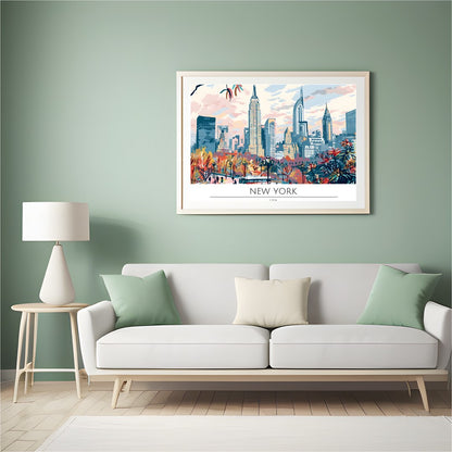 Experience the vibrant essence of New York City with this stunning skyline print, capturing the for Hall