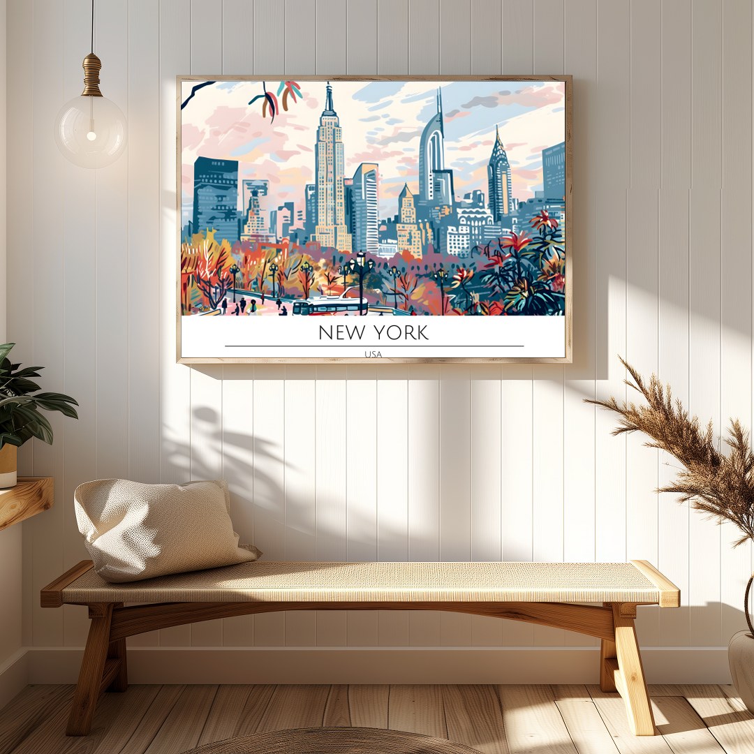 Experience the vibrant essence of New York City with this stunning skyline print, capturing the for Hallway