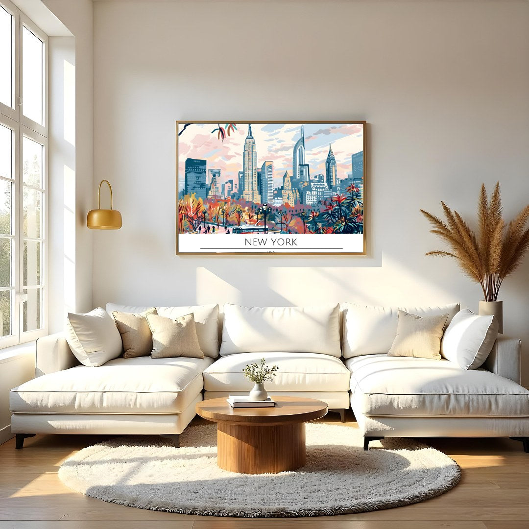 Experience the vibrant essence of New York City with this stunning skyline print, capturing the for Living Room