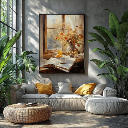 Capture the essence of a crisp autumn morning with this serene still life artwork. Featuring a for Balcony