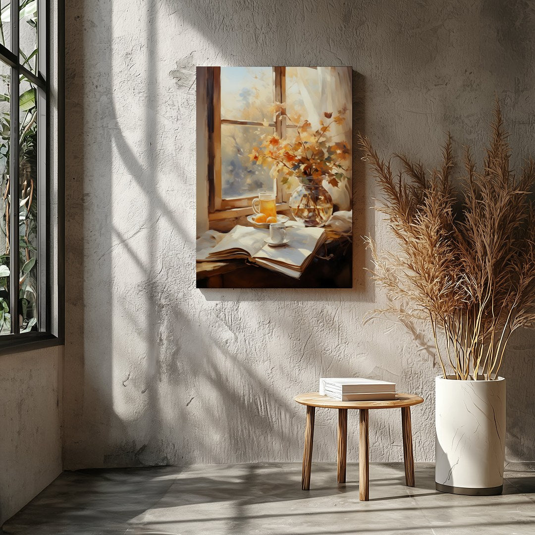 Capture the essence of a crisp autumn morning with this serene still life artwork. Featuring a for Entrance