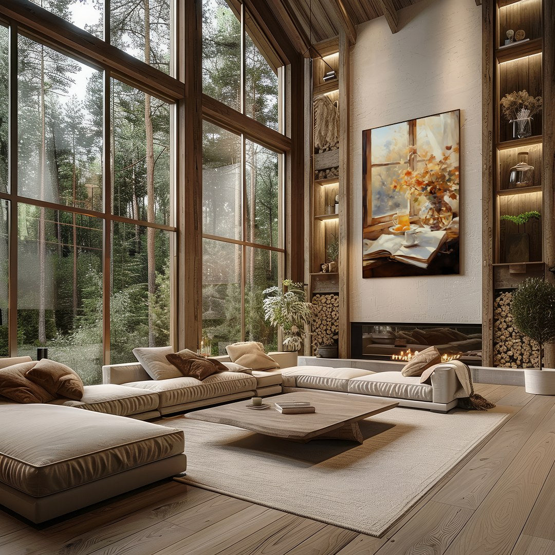 Capture the essence of a crisp autumn morning with this serene still life artwork. Featuring a for Living Room