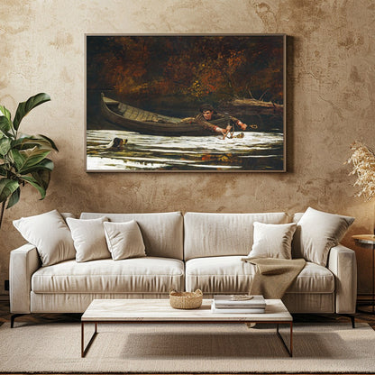 Immerse yourself in the serene beauty of 'Autumn River Quest,' a captivating piece that depicts a for Family Room