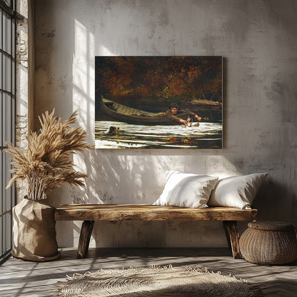 Immerse yourself in the serene beauty of 'Autumn River Quest,' a captivating piece that depicts a for Veranda