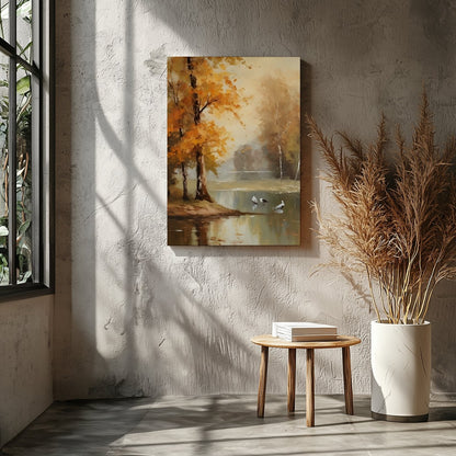 Immerse yourself in the tranquil beauty of 'Autumn Serenity by the Lake'. This exquisite piece for Entrance