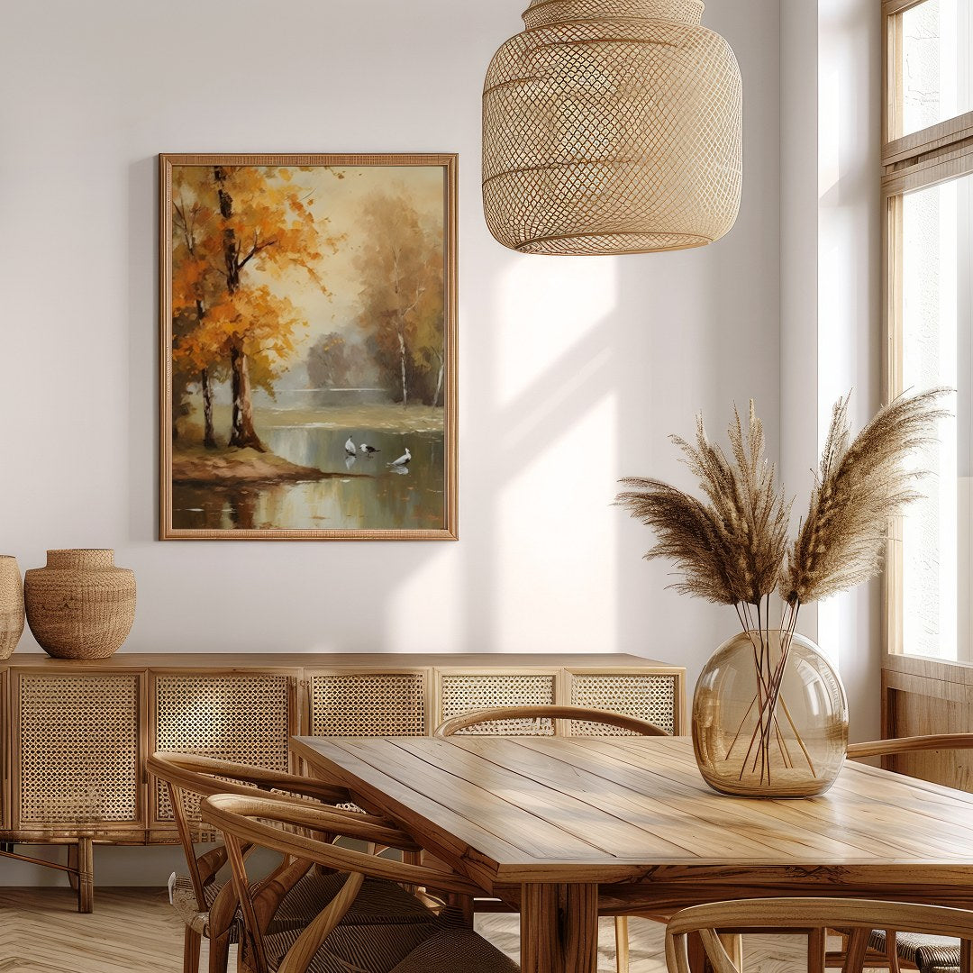 Immerse yourself in the tranquil beauty of 'Autumn Serenity by the Lake'. This exquisite piece for Extra Kitchen