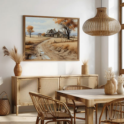 Discover the tranquil beauty of a rustic homestead surrounded by the warm hues of autumn. This for Dining