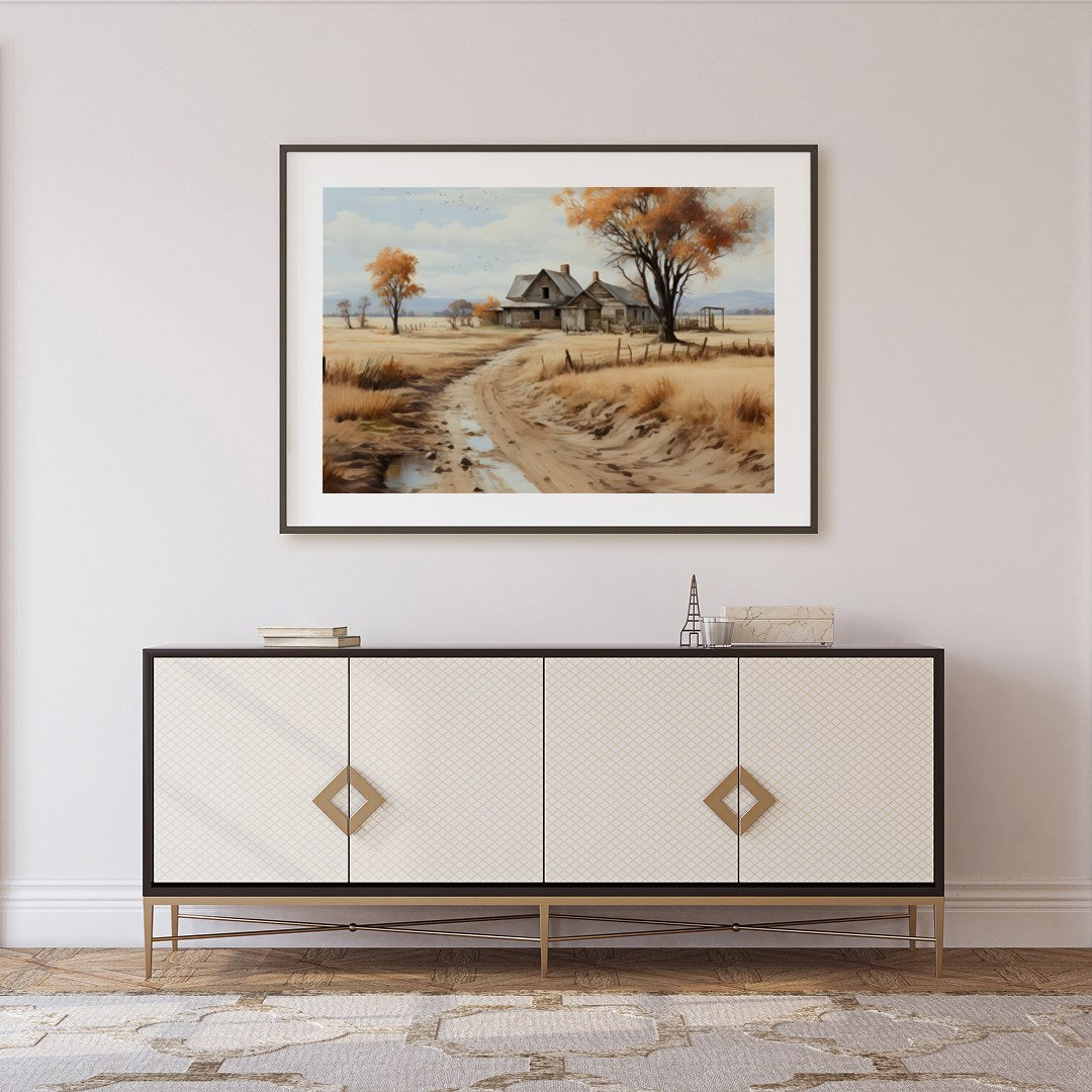 Discover the tranquil beauty of a rustic homestead surrounded by the warm hues of autumn. This for Foyer