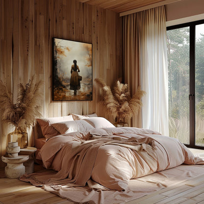 Immerse yourself in the tranquil beauty of an autumn walk with this captivating artwork. Featuring for Bedroom