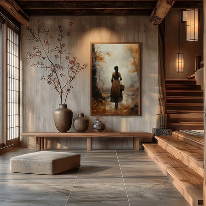 Immerse yourself in the tranquil beauty of an autumn walk with this captivating artwork. Featuring for Hall