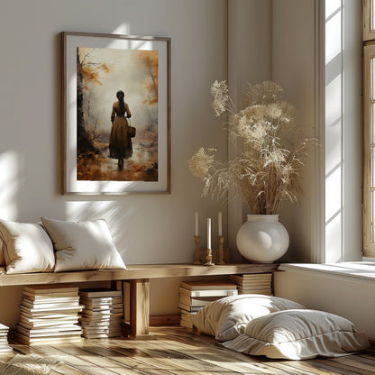 Immerse yourself in the tranquil beauty of an autumn walk with this captivating artwork. Featuring for house