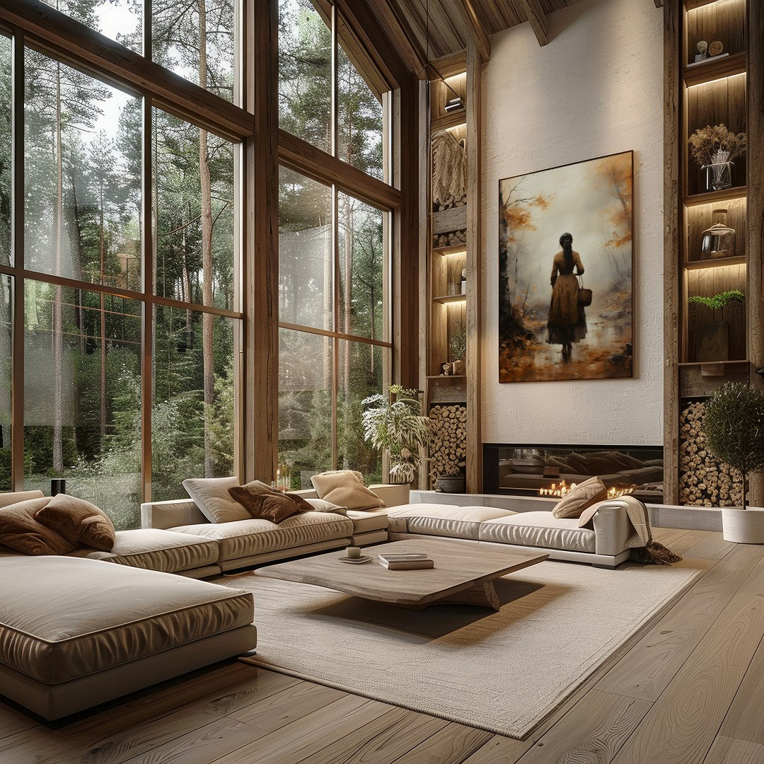 Immerse yourself in the tranquil beauty of an autumn walk with this captivating artwork. Featuring for Living Room