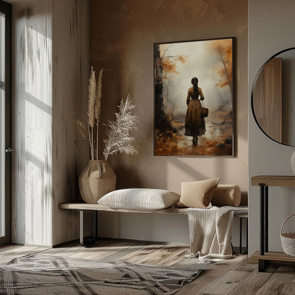 Immerse yourself in the tranquil beauty of an autumn walk with this captivating artwork. Featuring for place