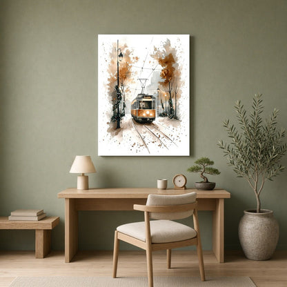 Capture the serene beauty of a city in autumn with this exquisite watercolor artwork. A charming for Home Office