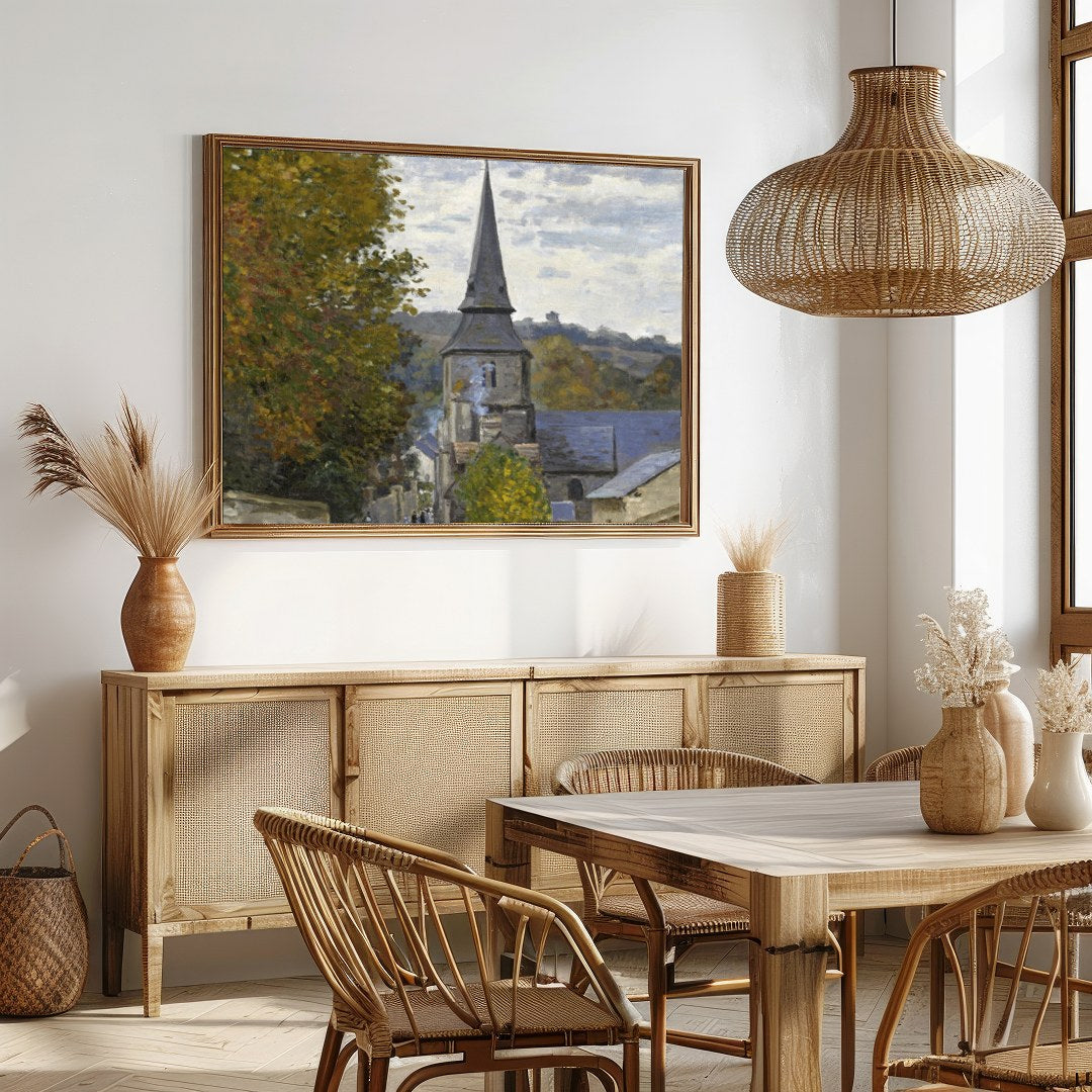 Immerse yourself in the serene beauty of this countryside village scene, where the golden hues of for Dining