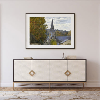 Immerse yourself in the serene beauty of this countryside village scene, where the golden hues of for Foyer