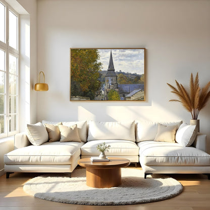 Immerse yourself in the serene beauty of this countryside village scene, where the golden hues of for Living Room