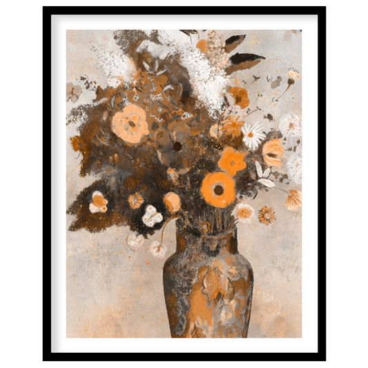This artwork, titled “Autumnal Bouquet,” presents a still life of flowers in a vase rendered with a… for home