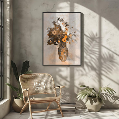 This artwork, titled “Autumnal Bouquet,” presents a still life of flowers in a vase rendered with a… for living room