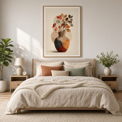 Immerse yourself in the subtle charm of autumn with this art print, showcasing a textured vase for Bedroom