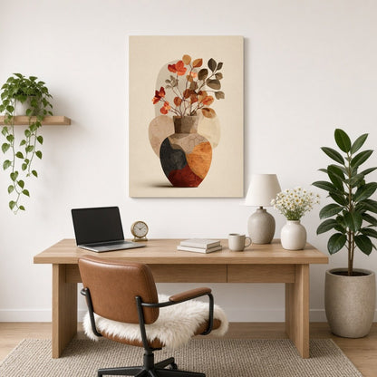 Immerse yourself in the subtle charm of autumn with this art print, showcasing a textured vase for Home Office