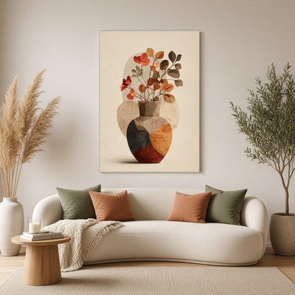 Immerse yourself in the subtle charm of autumn with this art print, showcasing a textured vase for Living Room