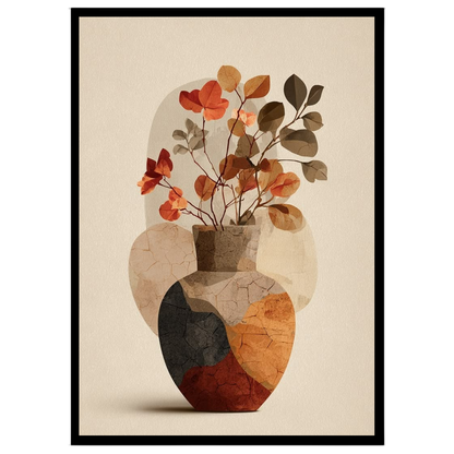 Immerse yourself in the subtle charm of autumn with this art print, showcasing a textured vase for space