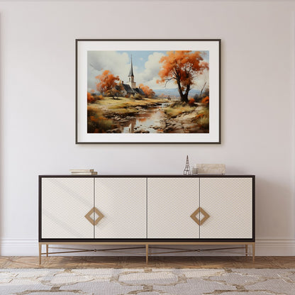 Immerse yourself in the serene beauty of a peaceful autumn landscape, where vibrant orange hues for Foyer