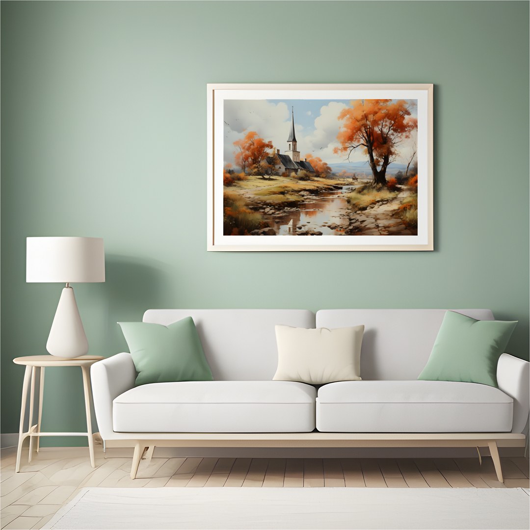 Immerse yourself in the serene beauty of a peaceful autumn landscape, where vibrant orange hues for Hall