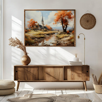 Immerse yourself in the serene beauty of a peaceful autumn landscape, where vibrant orange hues for Sitting Area