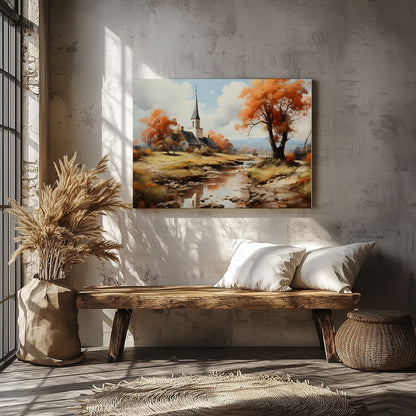 Immerse yourself in the serene beauty of a peaceful autumn landscape, where vibrant orange hues for Veranda