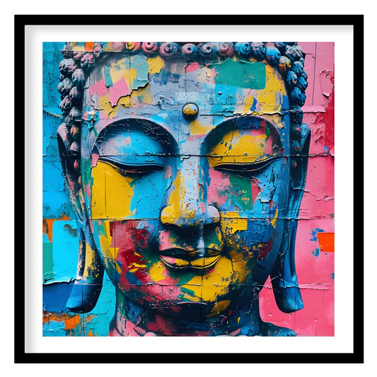 Awakening in Color" portrays Buddha's serene visage in a vibrant, modern context. Bold strokes of c… for lovely house