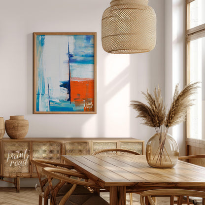 This abstract painting features a dynamic interplay of color and texture, evoking a sense of a dist… for dining room